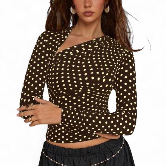 Unbranded Tops - Brown Yellow Polka Dot Top Women's XS
